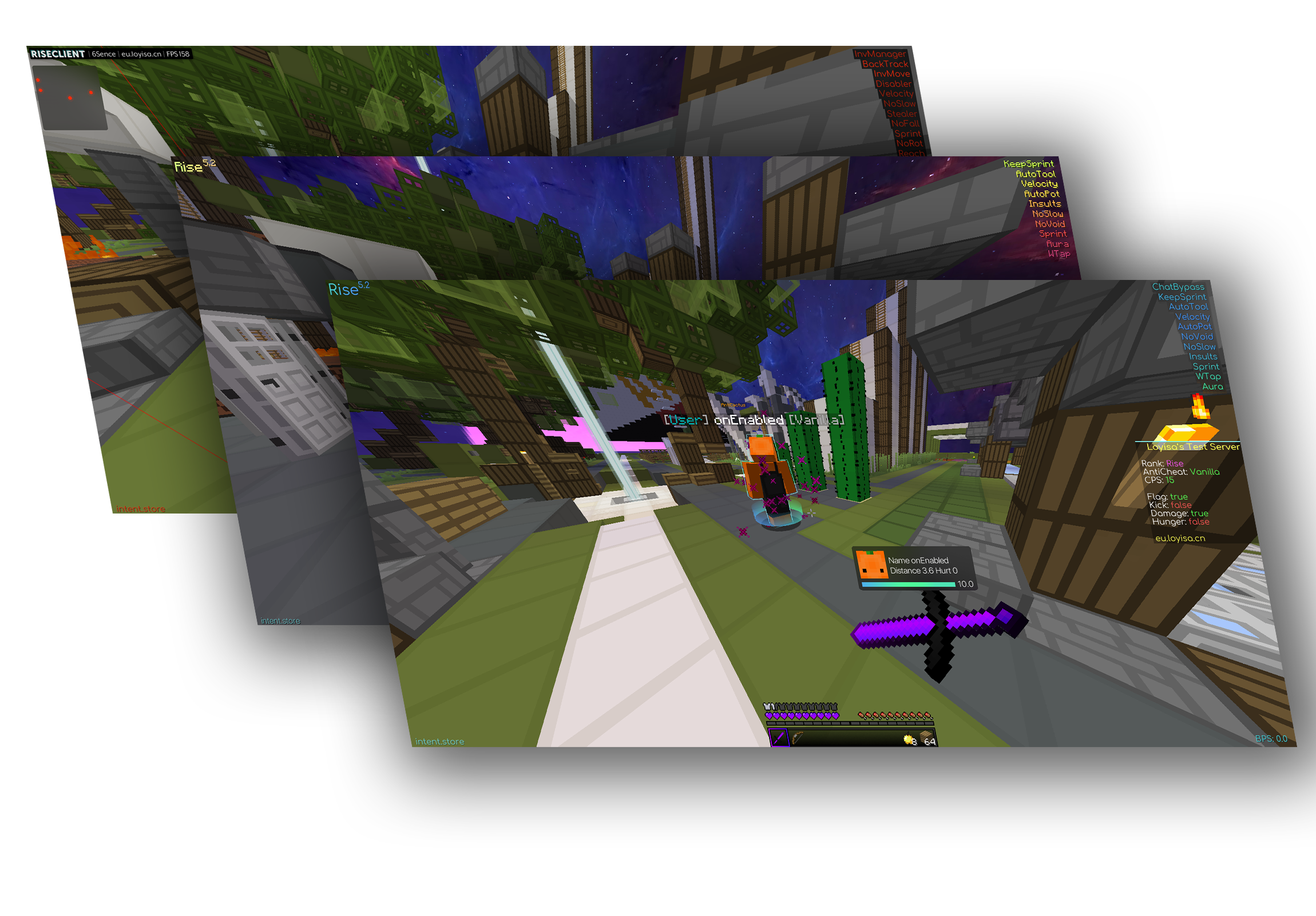 Showing off Rise's Minecraft hacks in game